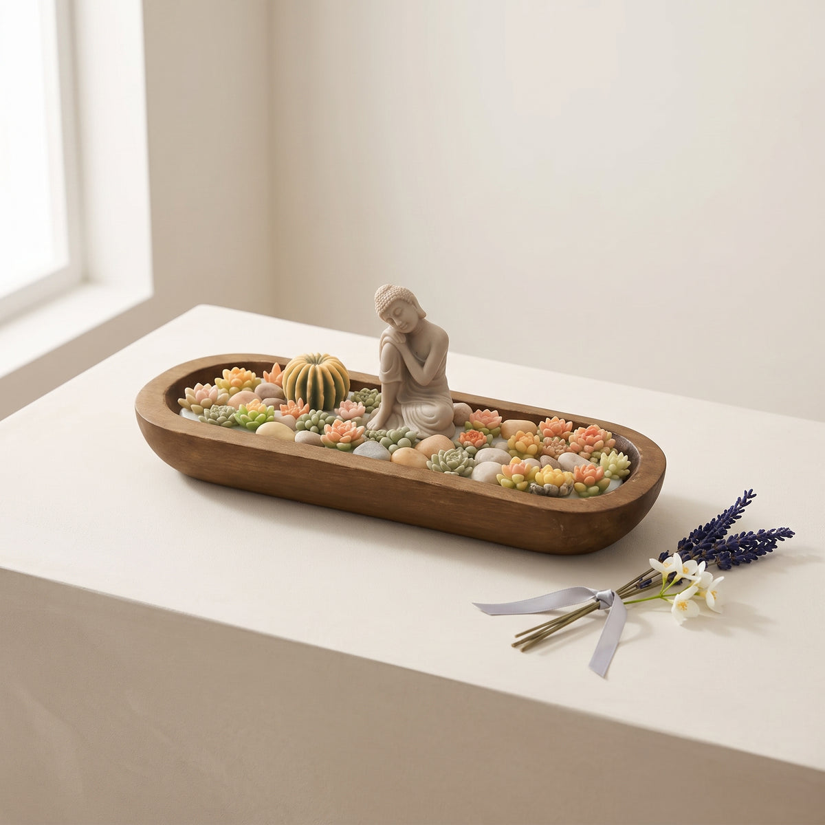 Moonlit Jasmine – Signature Wooden Bowl (Zen Buddha)