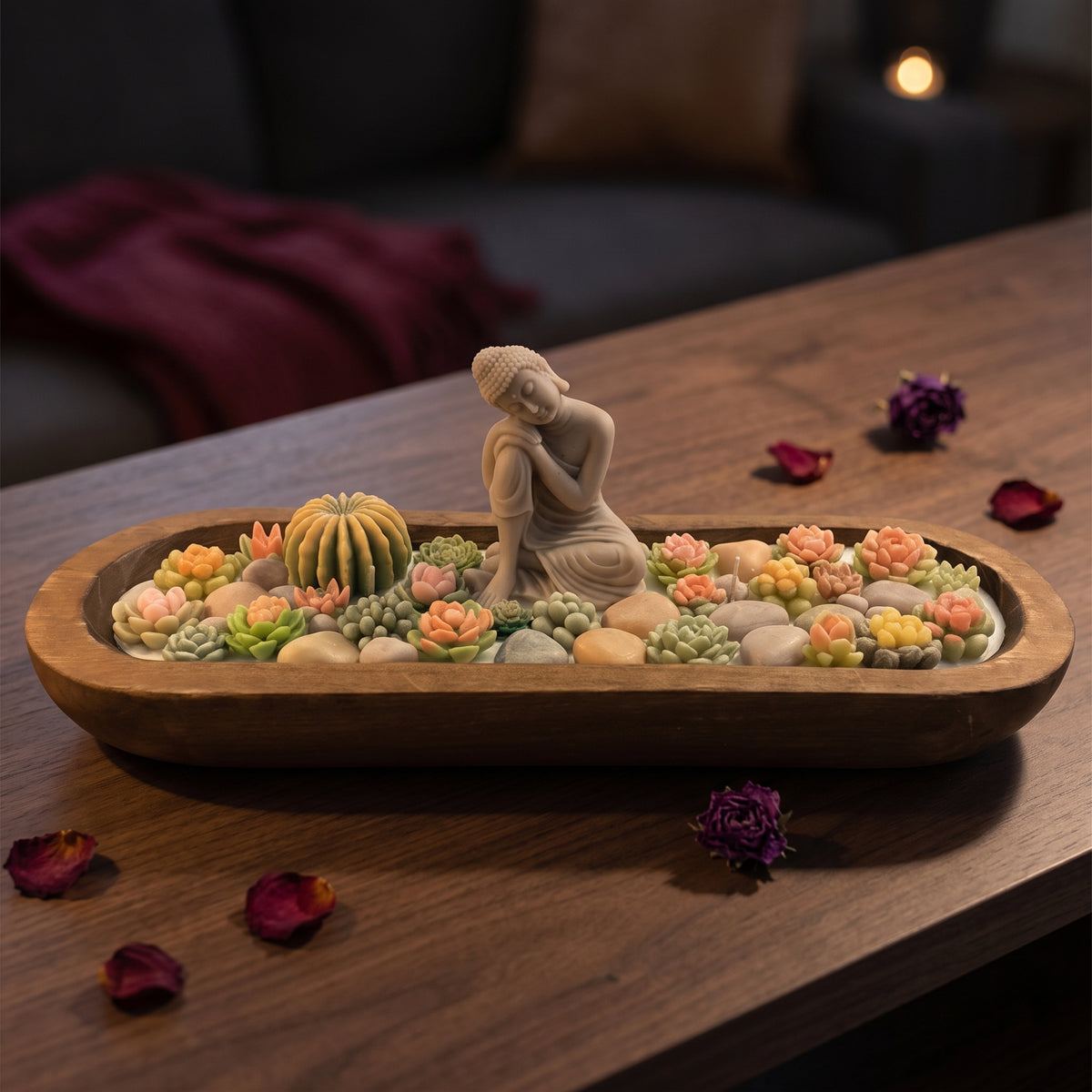 Dark Rose – Signature Wooden Bowl (Zen Buddha)