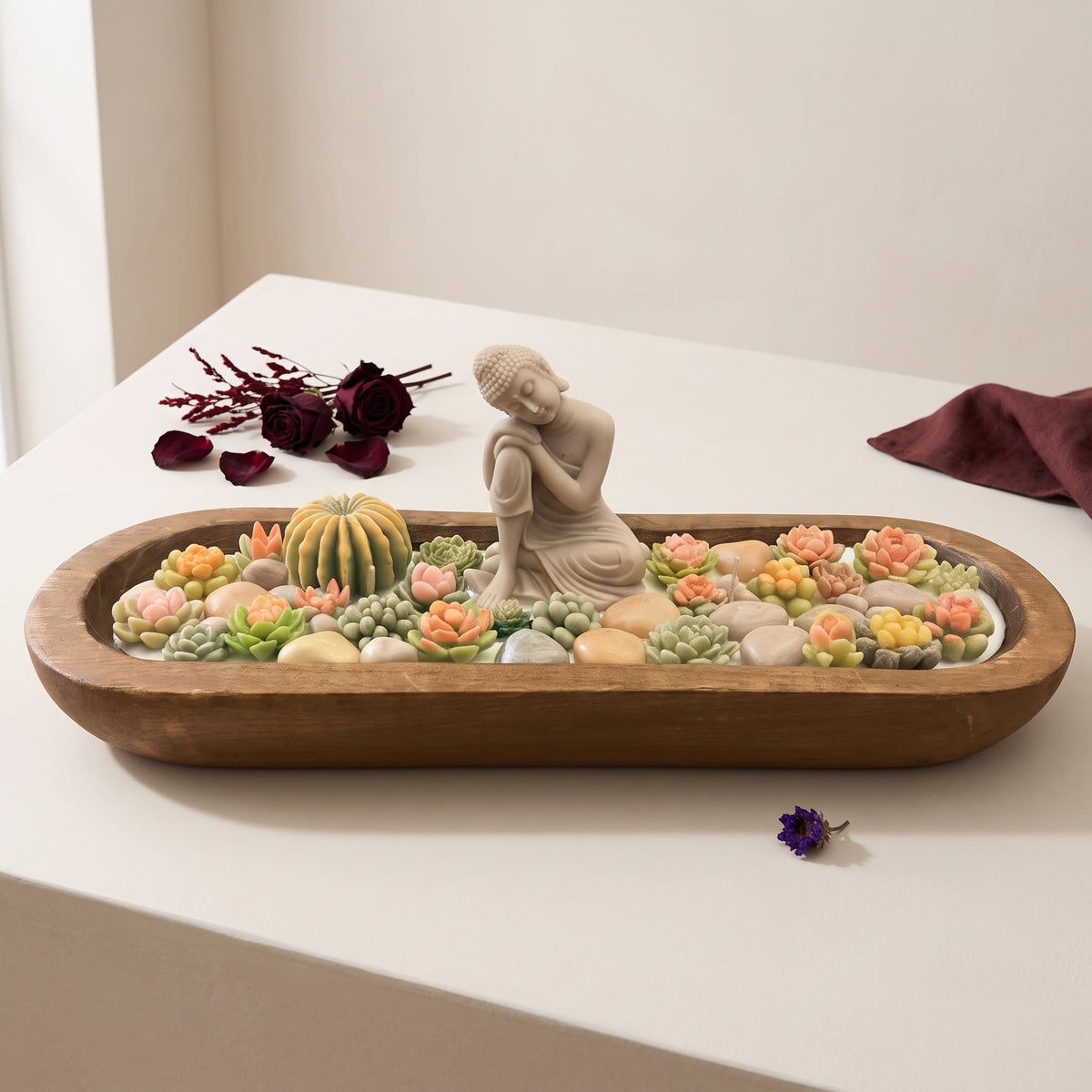 Dark Rose – Signature Wooden Bowl (Zen Buddha)