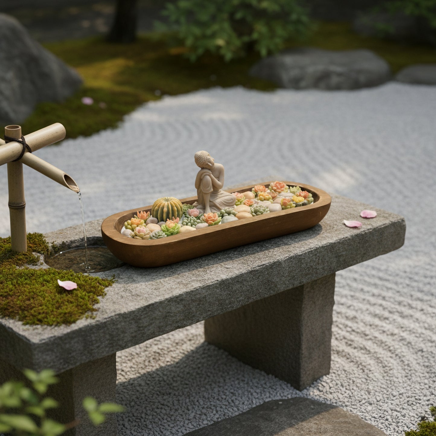 Dark Rose – Signature Wooden Bowl (Zen Buddha)