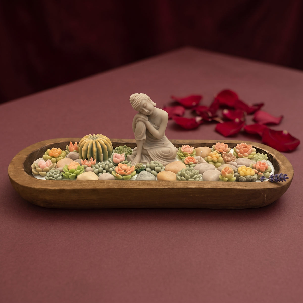 Dark Rose – Signature Wooden Bowl (Zen Buddha)