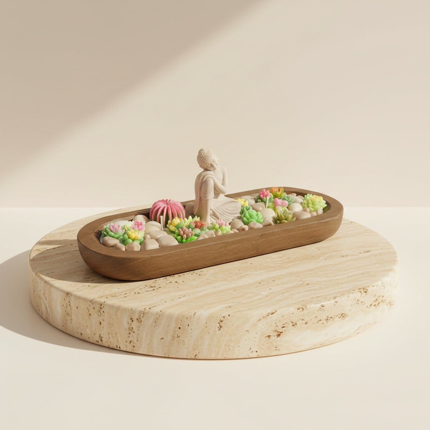 Gardenia Mist – Signature Wooden Bowl (Zen Buddha)