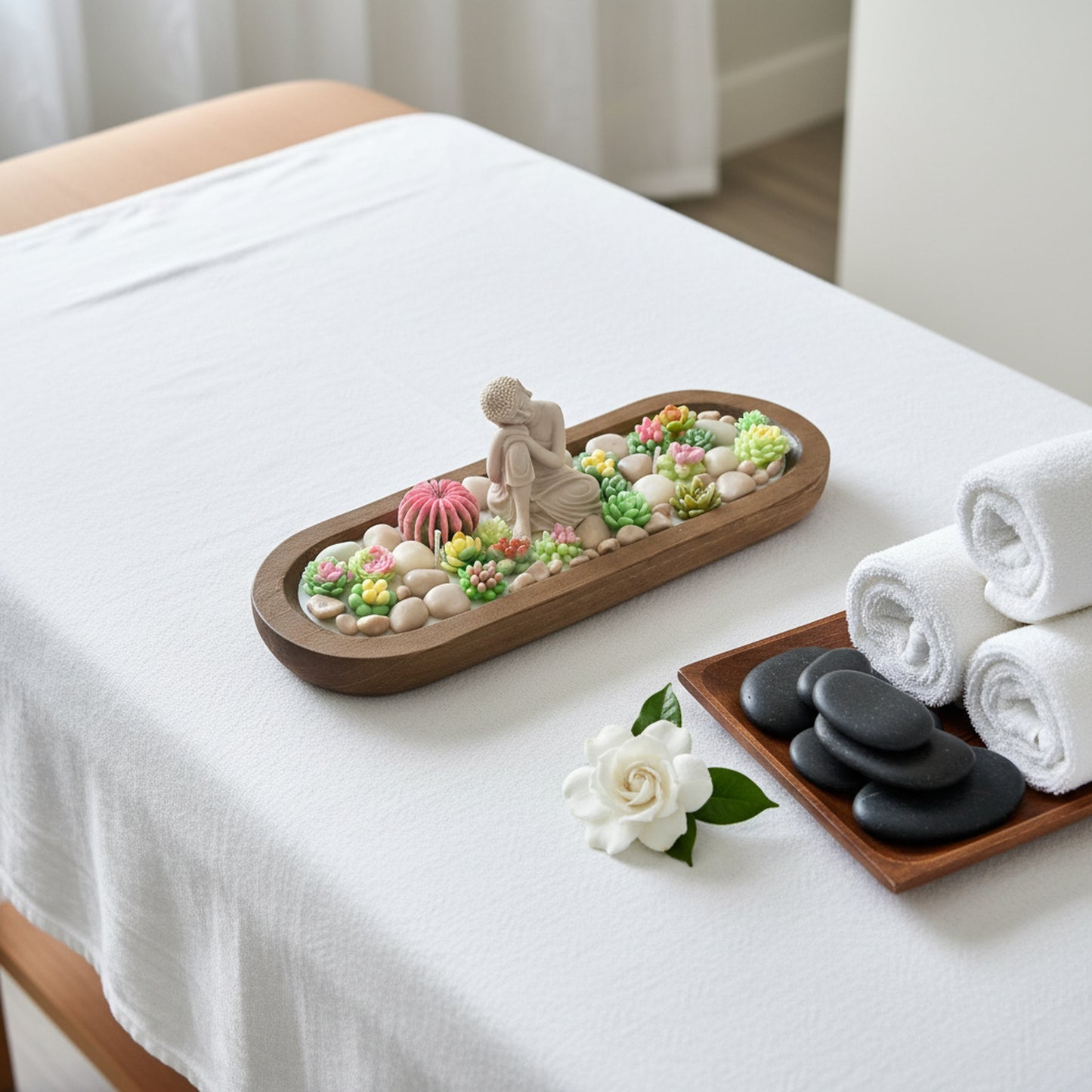 Gardenia Mist – Signature Wooden Bowl (Zen Buddha)
