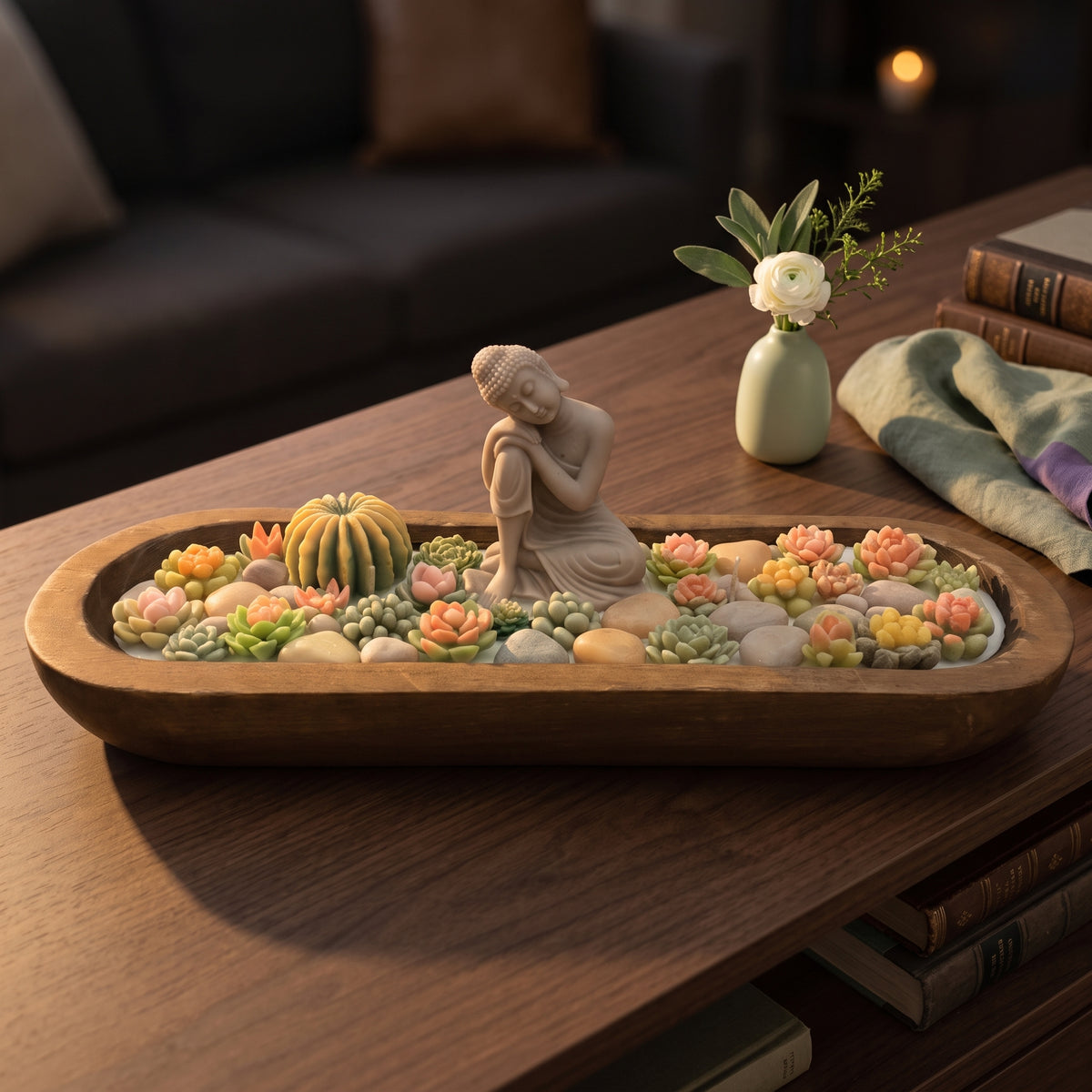 Gardenia Mist – Signature Wooden Bowl (Zen Buddha)