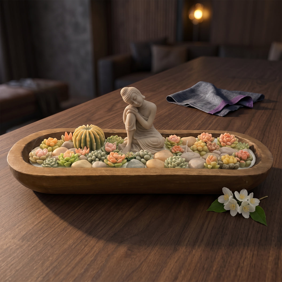 Moonlit Jasmine – Signature Wooden Bowl (Zen Buddha)