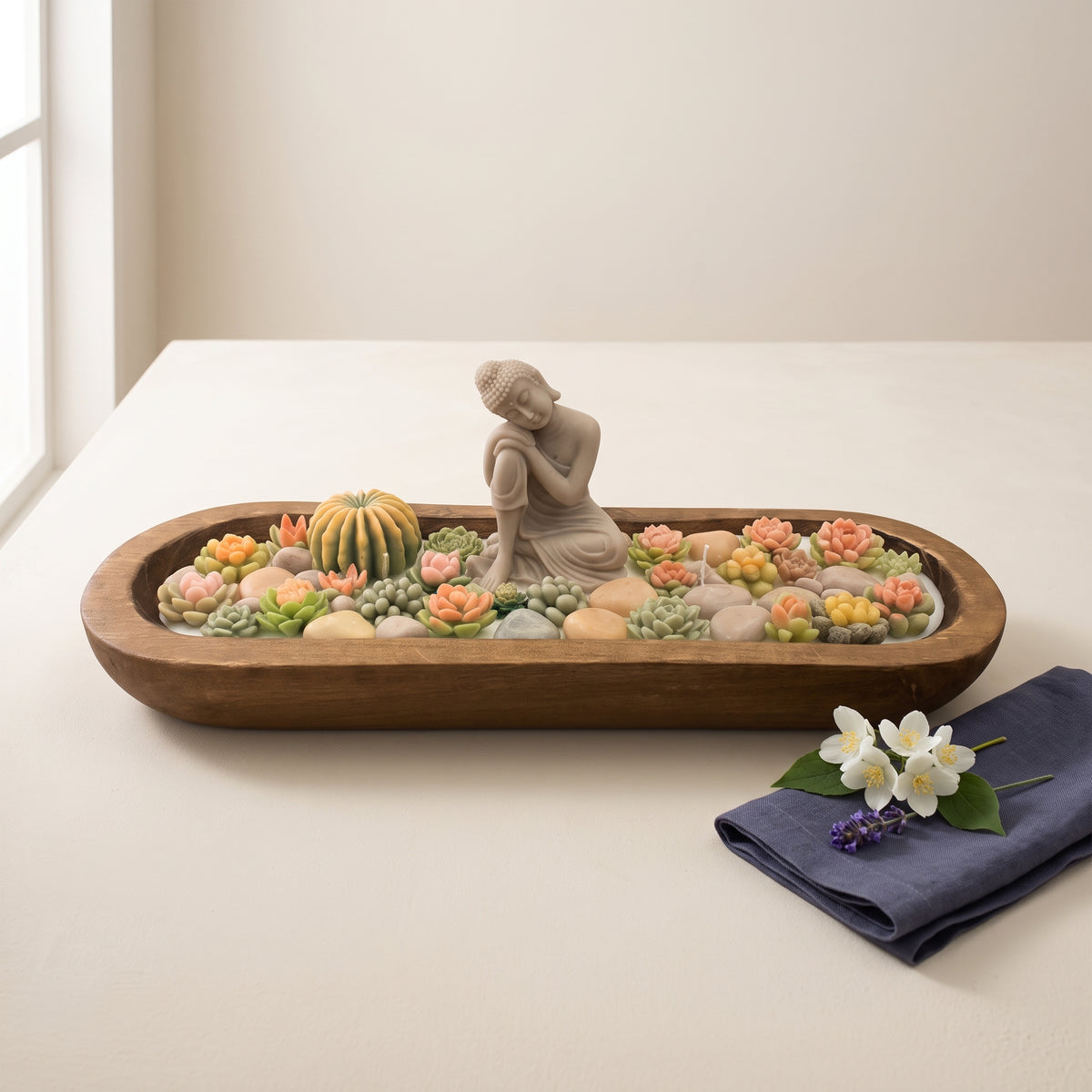Moonlit Jasmine – Signature Wooden Bowl (Zen Buddha)