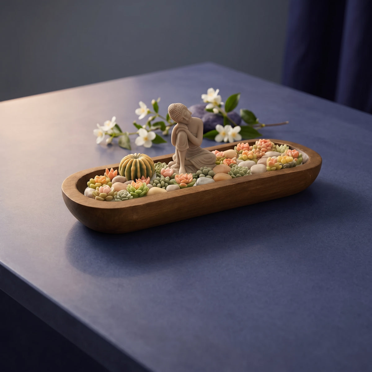 Moonlit Jasmine – Signature Wooden Bowl (Zen Buddha)