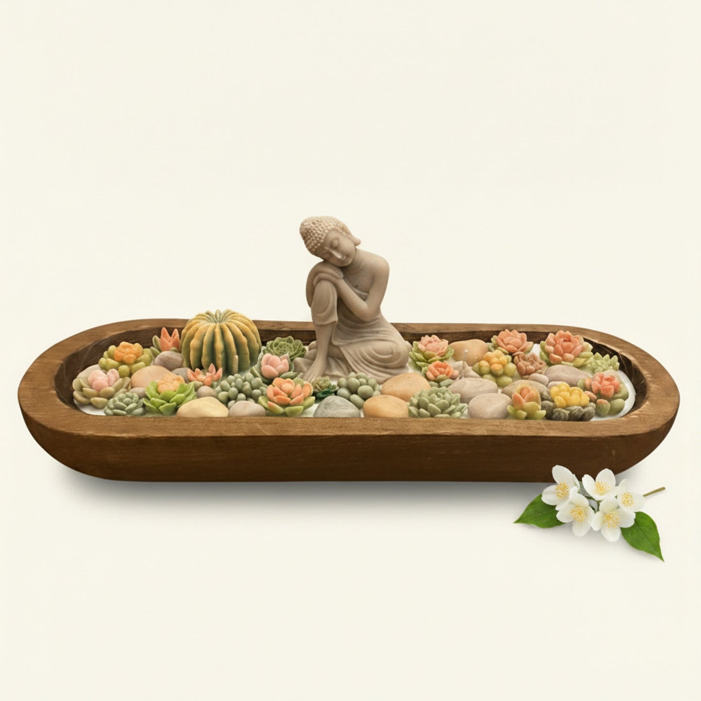 Moonlit Jasmine – Signature Wooden Bowl (Zen Buddha)