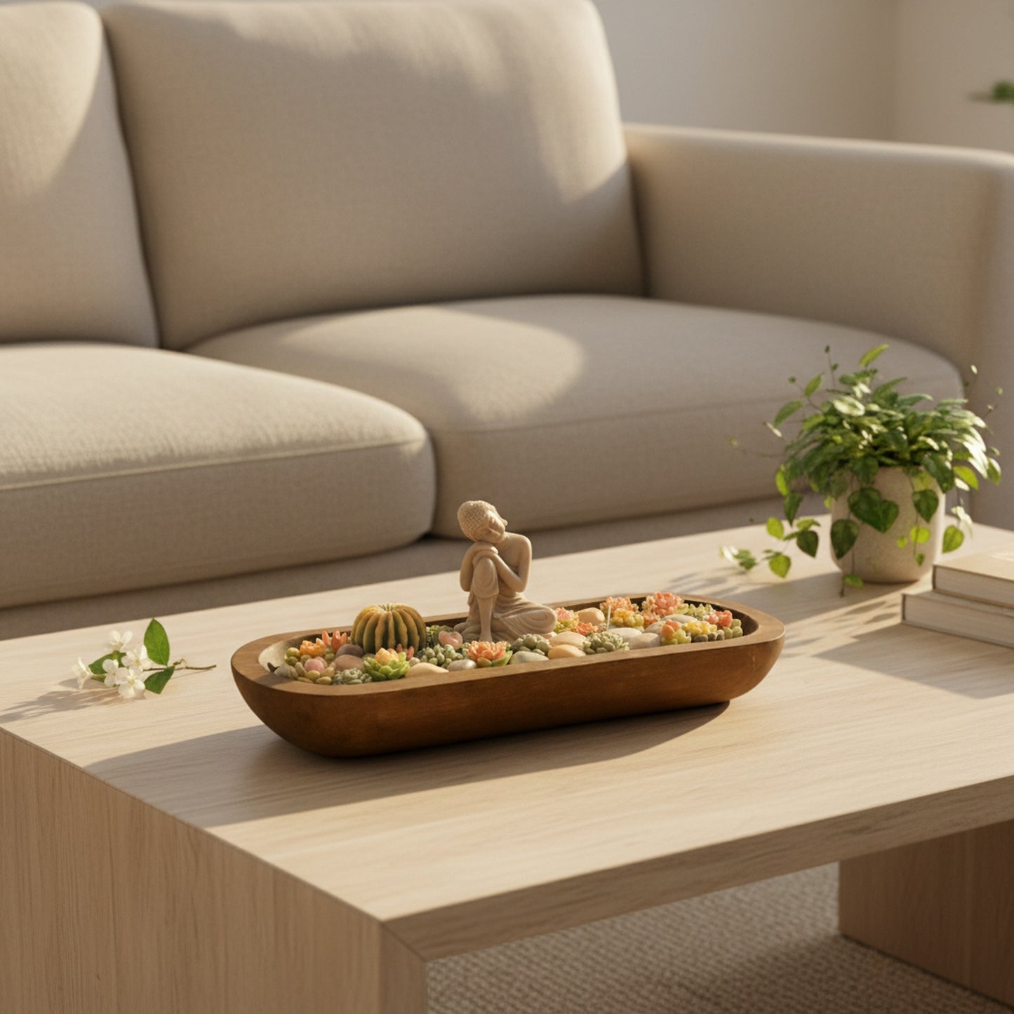 Moonlit Jasmine – Signature Wooden Bowl (Zen Buddha)