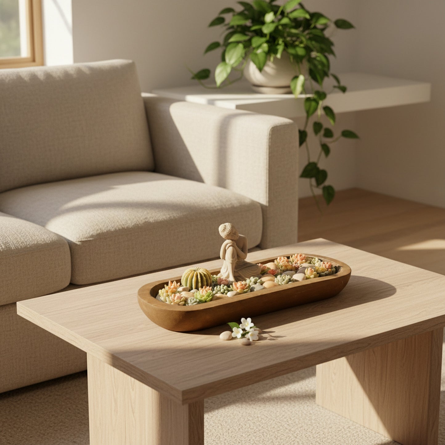 Moonlit Jasmine – Signature Wooden Bowl (Zen Buddha)