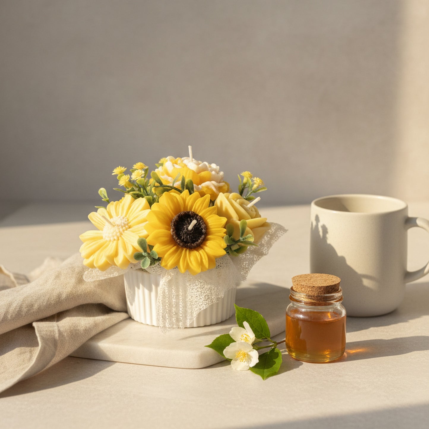 Moonlit Jasmine Candle Bouquet (Golden Bloom)