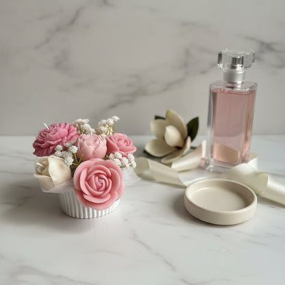 White Magnolia Candle Bouquet (Blush Petal)