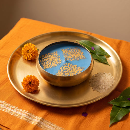 Sandalwood Ember - Golden Mandala/Blue - Urli Bowl Collection