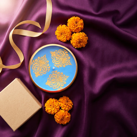 Sandalwood Ember - Golden Mandala/Blue - Urli Bowl Collection